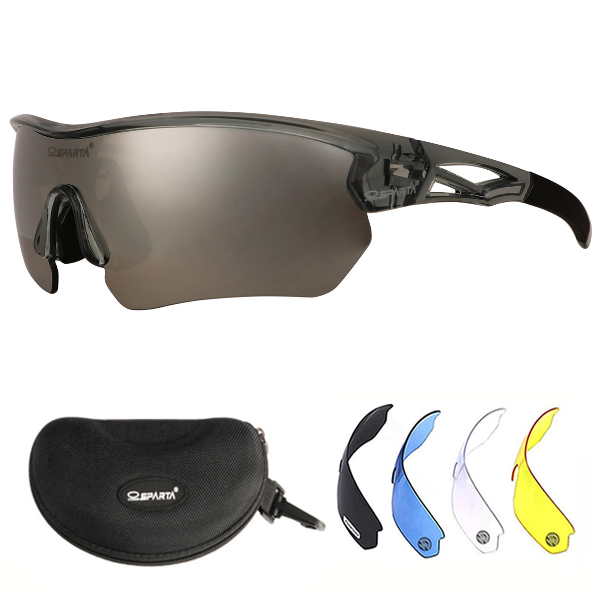OUTDOORSPARTA Sports Sunglasses(10. Clear Grey Frame, Full Lens Silver)