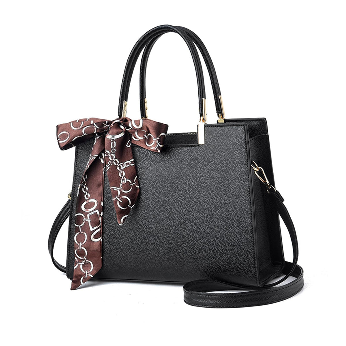 NICOLE & DORIS Women Handbags Elegant Ladies Tote Bag Top Handle Crossbody Bag Designer Shoulder Bag PU Leather Work Bag Satchel Handbag with Ribbon Black