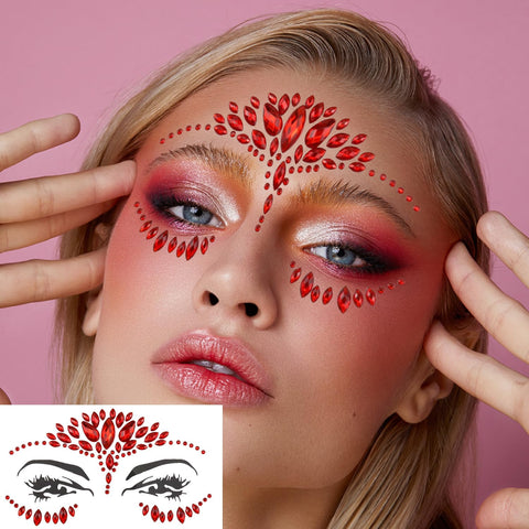 Eye Body Face Gems Red and Black Rhinestone Tattoo Stickers for Valentine's Day Party Makeup Self Adhesive Crystal Makeup Diamonds Face Tattoo Sticker Holiday Festival Party Supplies