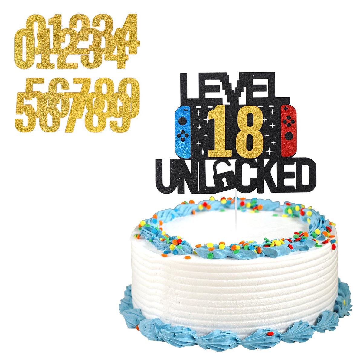 Gamer Cake Topper, Video Game Cake Topper, Level Unlocked Birthday Cake Topper, DIY Level Up Happy Birthday Cake Topper, Gamer Party Supplies for Kids Boys Girls Gamer (01-99 Years Old)