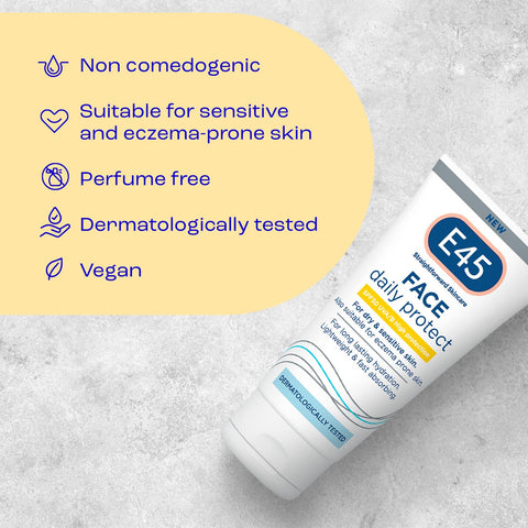 E45 SPF Face Moisturiser - Hydrating Facial Moisturiser SPF 30 Protection Against UVA & UVB Rays - SPF Face Cream for Dry Skin, Sensitive Skin and Eczema Prone Skin - SPF Day Cream 50 ml