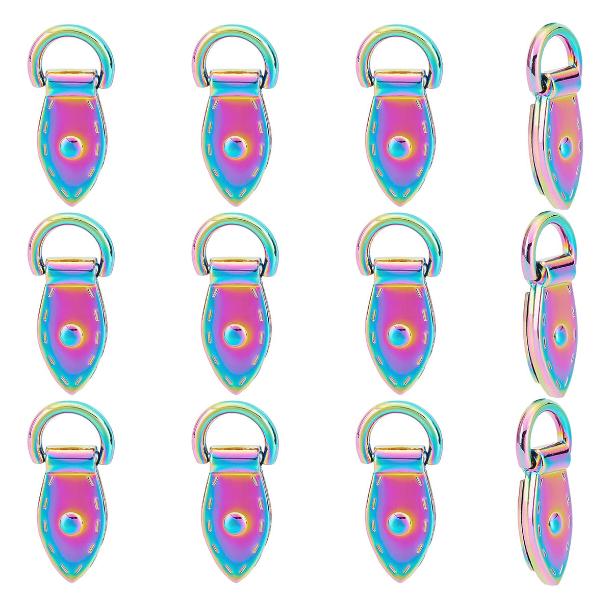 WADORN 10 Pack Rainbow Metal Bag Side Clip Buckle, Purse Suspension Clasp Hardware Leaf Shape Handbag Chain Strap Connector Colorful D Ring Screwback Lanyard Clasps DIY Shoulder Bag Repair Accessories