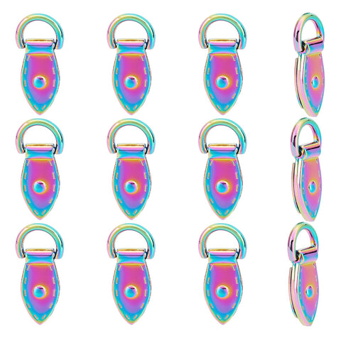 WADORN 10 Pack Rainbow Metal Bag Side Clip Buckle, Purse Suspension Clasp Hardware Leaf Shape Handbag Chain Strap Connector Colorful D Ring Screwback Lanyard Clasps DIY Shoulder Bag Repair Accessories