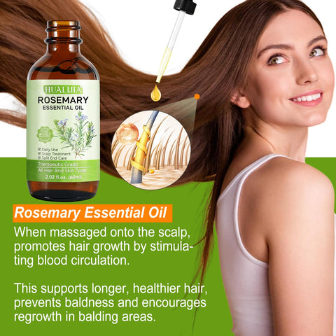 Rosemary Oil for Hair Growth, 100% Pure Rosemary Essential Oil for Skin, Face, Eyebrow and Eyelash Growth, Body Massage, Nourishes The Scalp, Improve Blood Circulation, 60ml