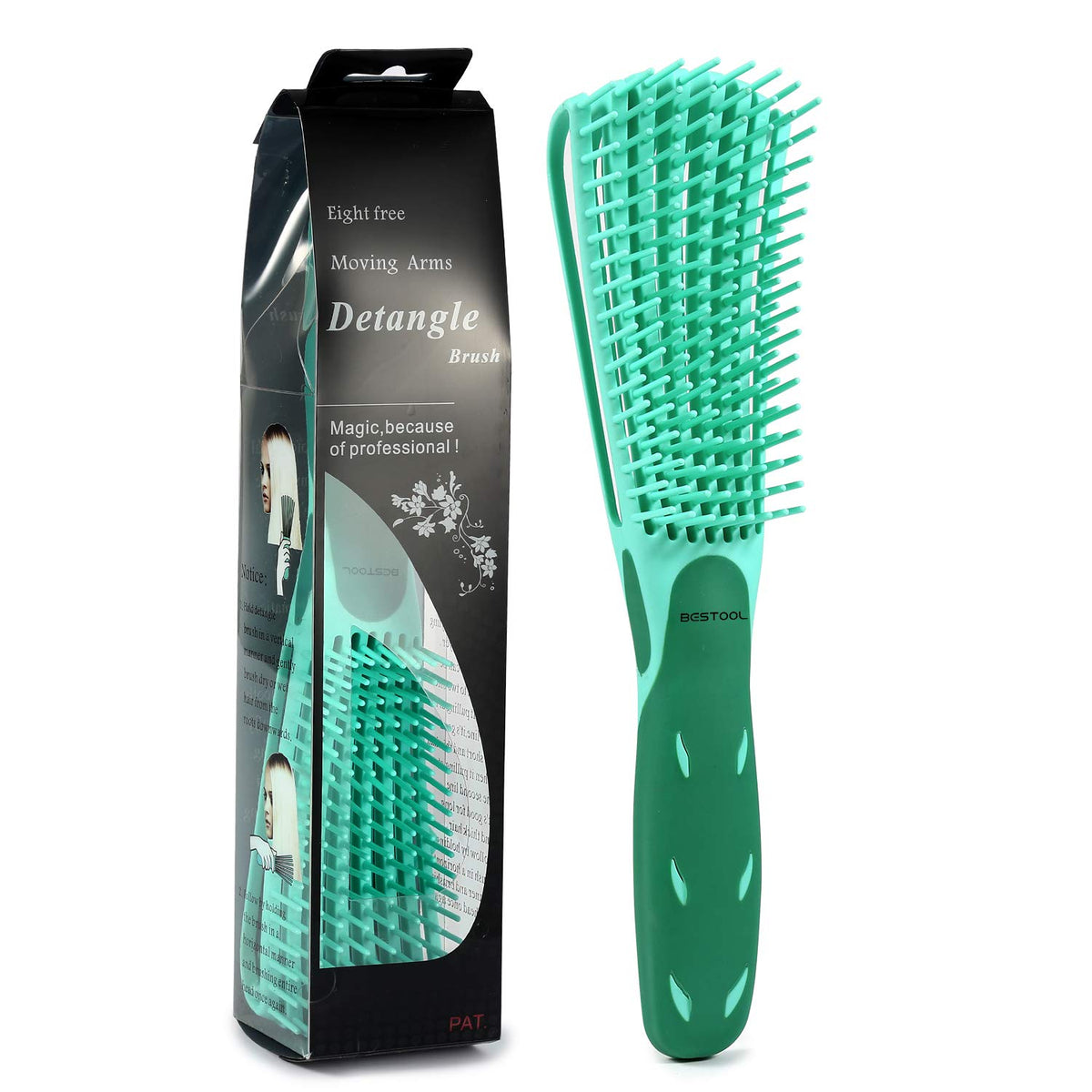 BESTOOL Detangle Hair Brush, Detangling Brush for Black Natural Hair Curly Hair Afro 3/4abc Texture, Faster and Easier Detangle Wet or Dry Hair with No Pain (Green)