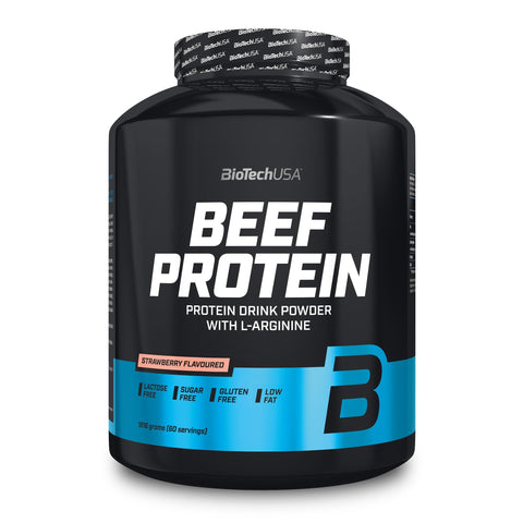 BioTechUSA Beef Protein, 87% Hydrolysed Protein Peptide Formula, Lactose & Gluten-Free, Low-Fat, Sugar-Free, Paleo Diet-Friendly, 1816g, Strawberry