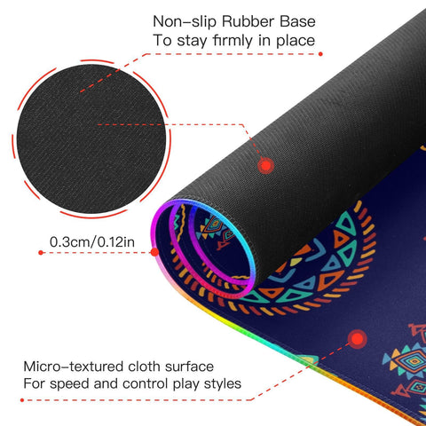 Ethnic Mandala Wireless Charging Mouse Pad for Mobile Phone Extra Large Gaming Mousepad with 13 Lighting Modes Keyboard Mat for MacBook PC Laptop Desk Office Home Gaming