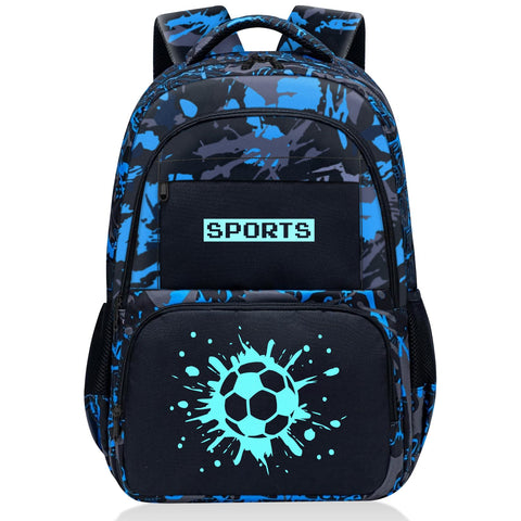 Fitvc Glow in The Dark Backpack for Boys - Soccer Backpack for Kids Children Teens Elementary Middle School - 17? Sports Bookbag Travel Back Pack for Age 6-18