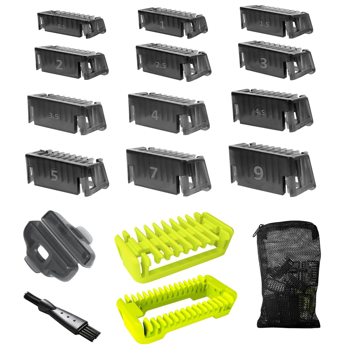 Guide Combs Fits for Hair Guards 0.5/1/1.5/2/2.5/3/3.5/4//4.5/5/7/9 MM 17 Pcs for Norelco O blade Shaver QP2520 QP2530 QP2630 QP2620 QP2521 QP2522 QP6510