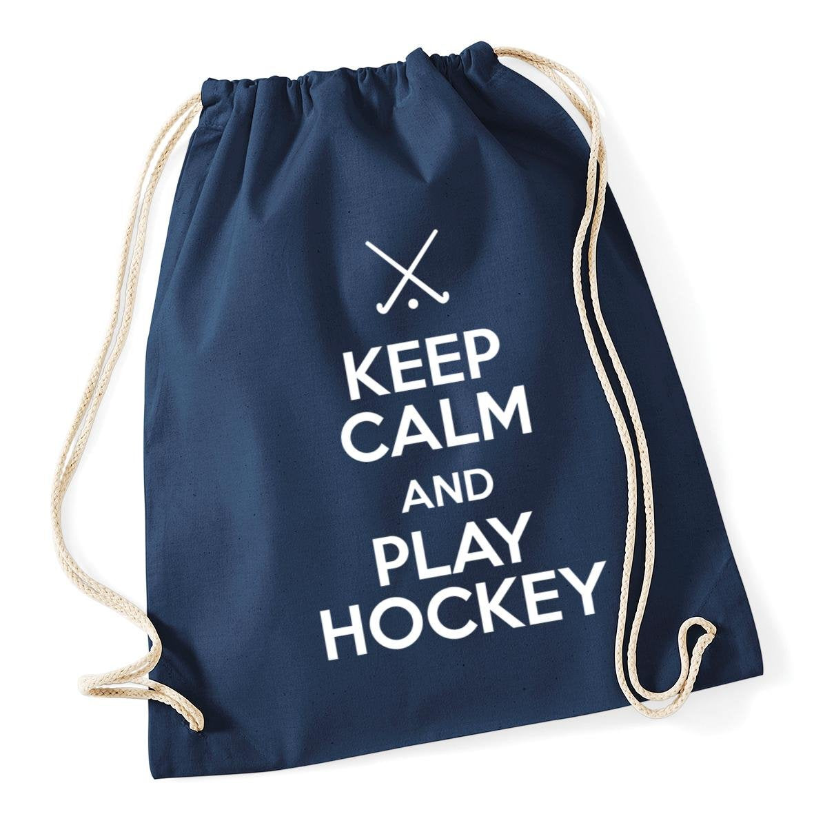 Hippowarehouse Keep Calm and Play Hockey Drawstring Cotton School Gym Bag 37cm x 46cm, 12 litres