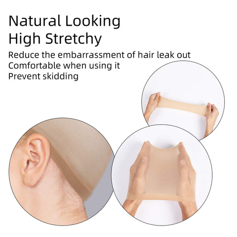 URAQT Wig Caps, 4 Pcs Stretchy Nylon Stocking Wig Cap Ultra Thin, Unisex Nude Wig Cap to Hold Wig in Place for Women Men, Breathable Wig Net Cap for Long Short Hair