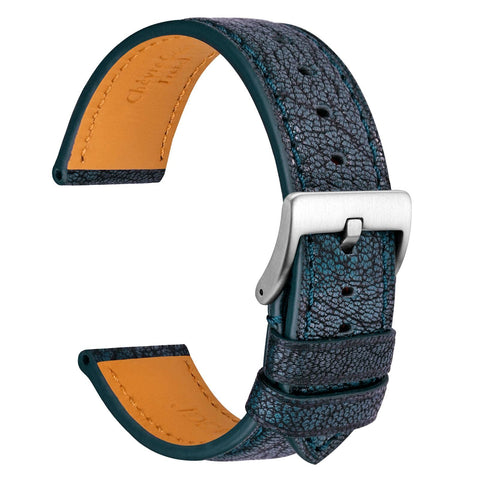 WOCCI 22mm Chevre Watch Band for Men, French Goat Leather Strap, Silver Brushed Buckle (Royal Blue)
