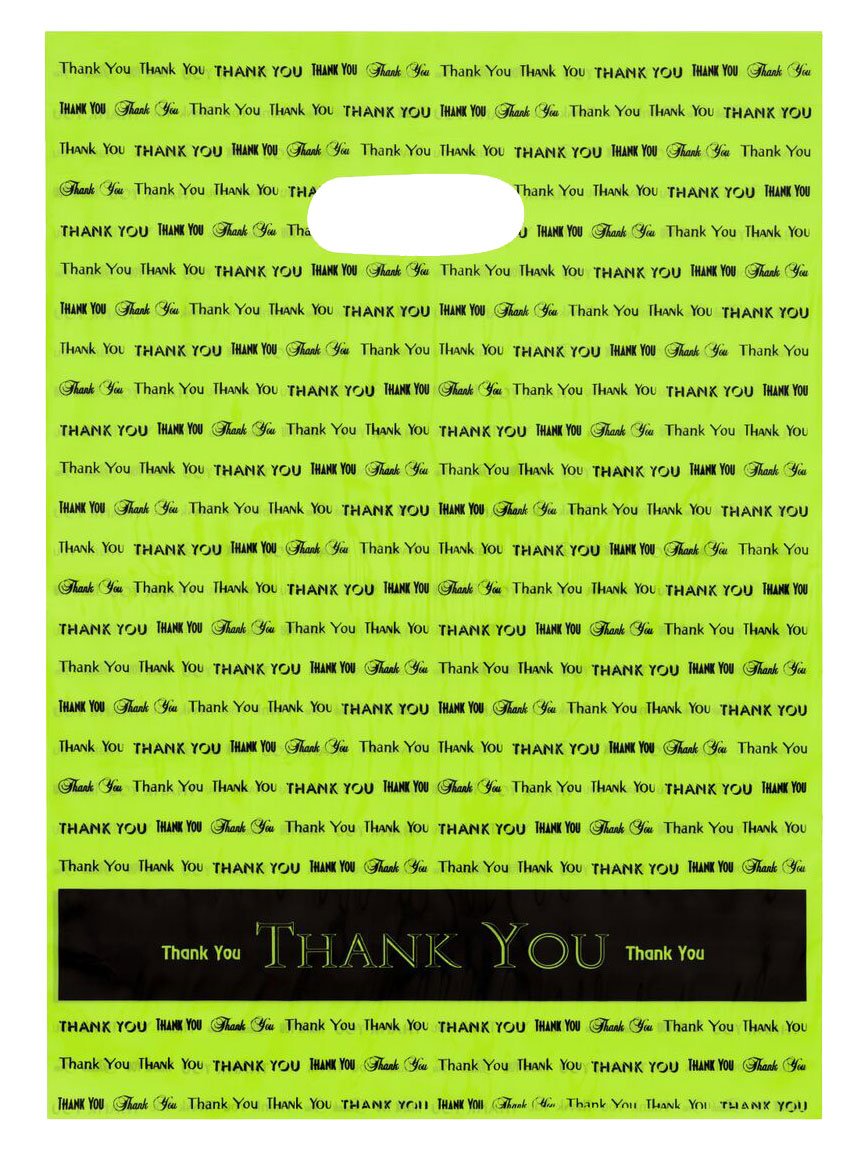9 x 12 Lime Thank You Die Cut Handle Plastic Bags 50/cs by Bags Direct