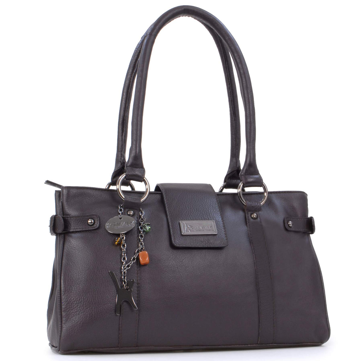Catwalk Collection Handbags - Women's Leather Shoulder Bag - Secure Zip Closure - MARTINA - Brown
