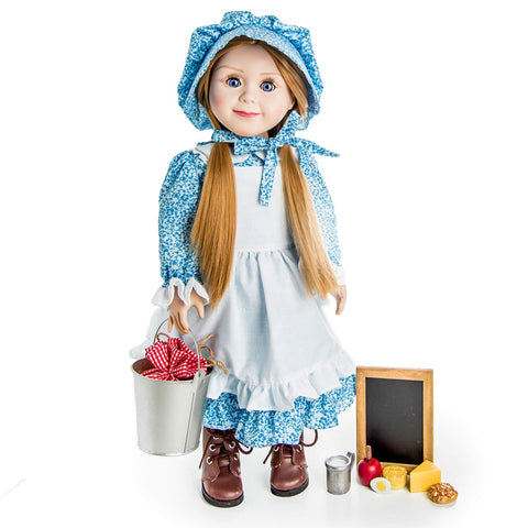 THE QUEEN'S TREASURES Officially Licensed Little House on The Prairie Mary Ingalls 18 Inch Doll, Comes with A Lunch Pail ,Food and Chalk Board. Compatible with American Girl