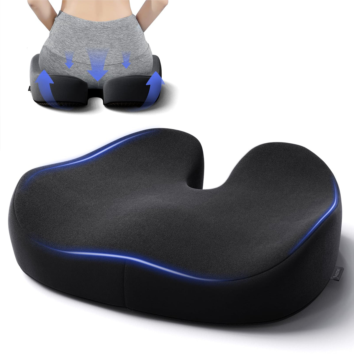 Ruizman Seat Cushions for Office Chairs - Large Office Chair Cushion for Butt - Memory Foam Seat Cushion for Tailbone Pain Relief | 18.1x16.5 Inches (Luxury Black)