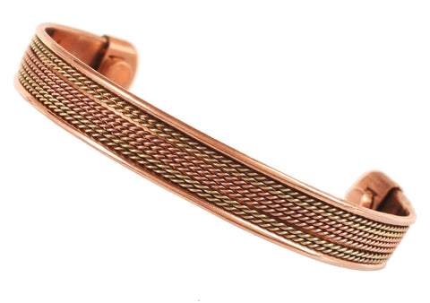 Touchstone Copper Magnetic Hand Forged With Solid And High Gauge Tibetan Style Spiral Wires Pattern Minimalistic Elegance Pure Copper Bracelet In Two Tones