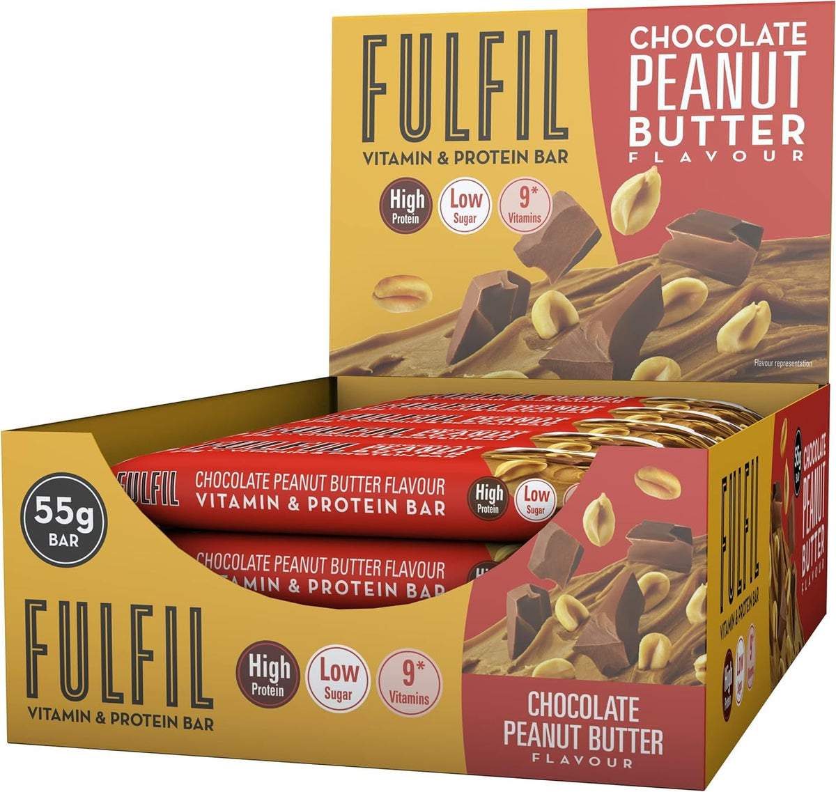 Fulfil Vitamin and Protein Bar (15 x 55 g Bars) - Chocolate Peanut Butter Flavour - 20 g High Protein, 9 Vitamins, Low Sugar