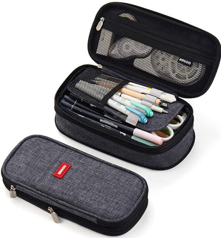 NBEST Foldable Pencil case Large Capacity Pencil Bag Large Pencil Bag Cosmetic Bag for Youth School, Grey, Soft