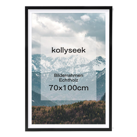 kollyseek Photo Frame 70 x 100 cm Real Wood Black with Mount Frame in Pine Wood with Shatterproof Acrylic Glass Frame in Pine Wood Black Photo Frame Zimmer Deco