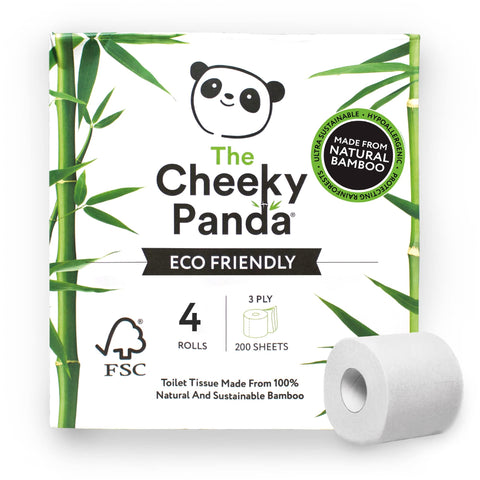 The Cheeky Panda Toilet Paper, 3 Thicknesses, 4 Rolls of Toilet Paper, Bamboo