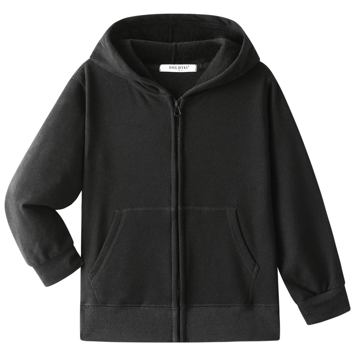 DILBYKE Boys Girls Hoodies Hooded Sweatshirts Solid Fleece Hoodie Classic Full Zipper Top Plush Cotton Black