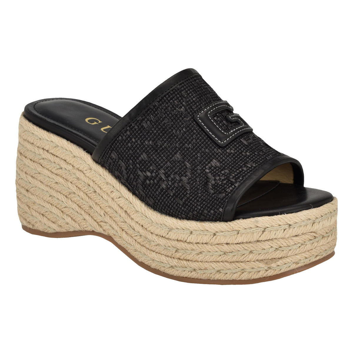 GUESS Women's Zakki Wedge Sandal, Black Patent, 10