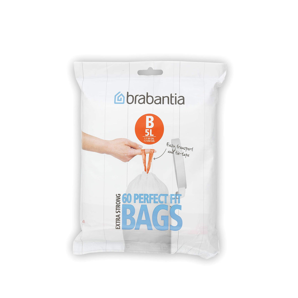 Brabantia Smartfix Bin Liners, Size B, 5 Litre - 60 Bag Dispenser Pack