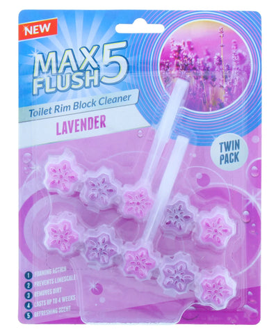 3X Max Flush 5 Lavender Toilet Rim Block Cleaner (Twin Pack)