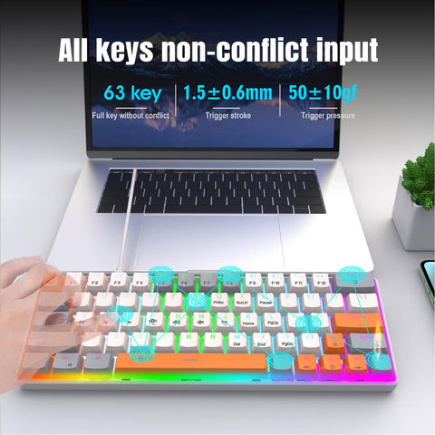Zunate Mechanical Gaming Keyboard, 63 Keys USB Wired with Red Switch Keyboard, Compact ABS Keycap Backlit Gaming Keyboad for Windows, PC