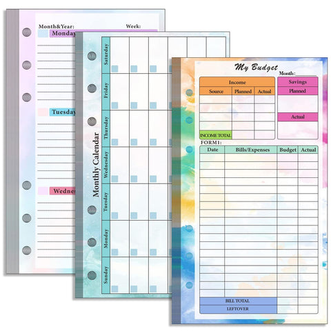 A6 Budget Planner Refill, Prefdo 82 Sheets Weekly Planner Monthly Calendar Inserts 6-Hole Budget Planner for A6 Budget Binder Cover, Binder Money Organizer for Cash, Saving (Set 2)