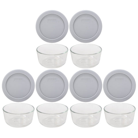 Pyrex (6 7202 Glass Bowls & (6) 7202-PC Jet Gray Lids Made in the USA