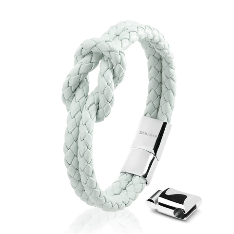 SERASAR Pulsera de cuero azul claro de 18 cm para mujer, cuero genuino con caja de regalo, pulsera con lazo, joyerÃƒÂ­a, pulseras para mujer, brazalete para novia, hermana, hija, pareja, regalos