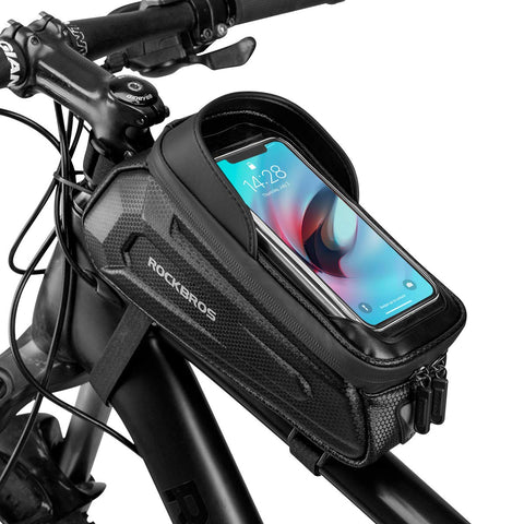 ROCKBROS Bicycle Phone Holder Waterproof Bike Phone Holder Sensitive Touch Screen Bike Frame Bag 1.7L Large Capacity Phone Holder for Bike Compatible with Smartphone Below 6.8 Inch