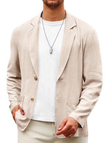 Runcati Mens Casual Linen Blazer Suit Jacket Two Button Slim Fit Lightweight Business Sport Coats Khaki