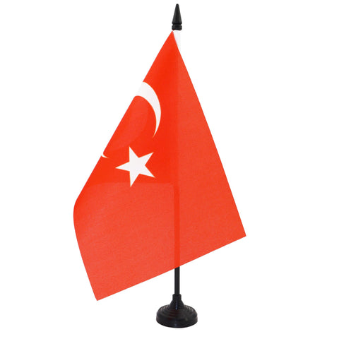 Turkey Table Flag 5'' x 8'' - Turkish Desk Flag 21 x 14 cm - Black plastic stick and base - AZ FLAG