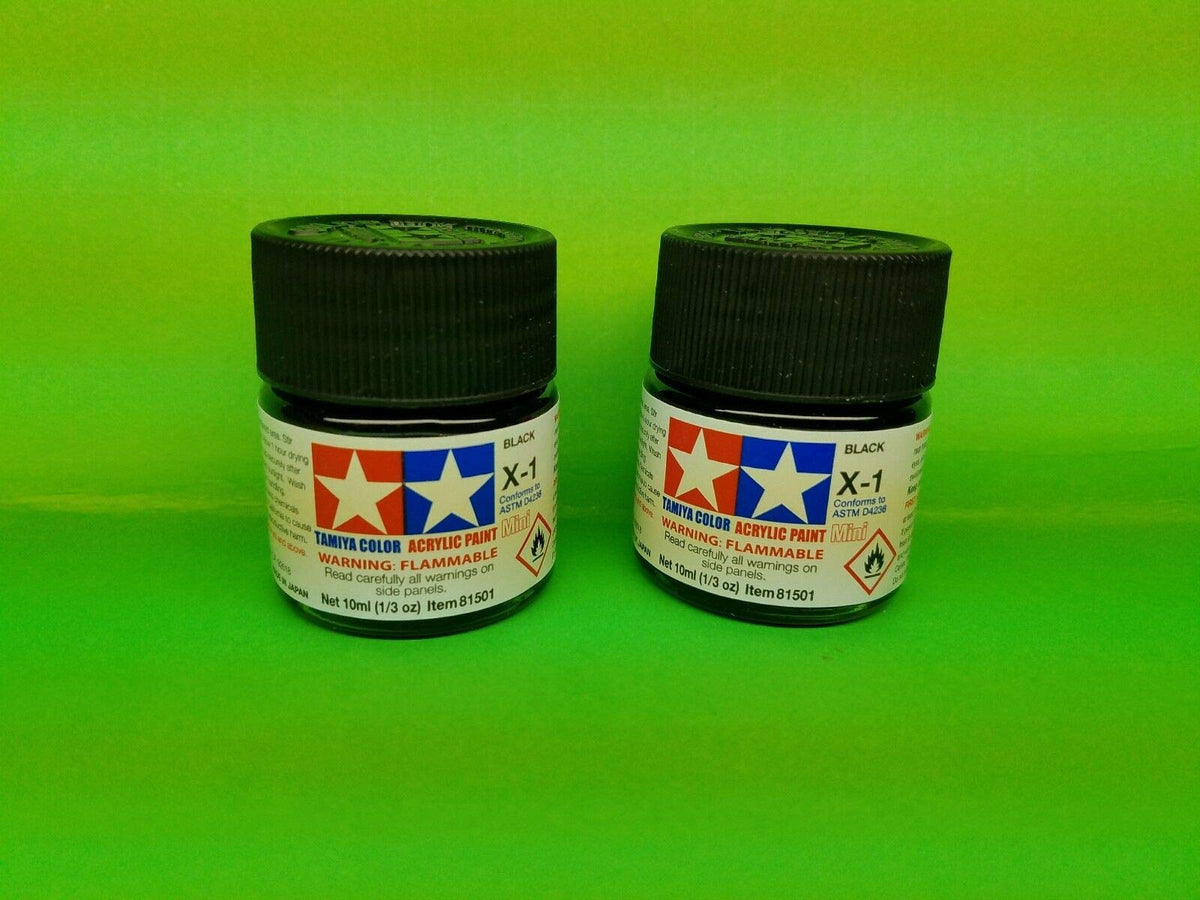 TAMIYA 2 pack X1 Gloss Black Acrylic Paint Jar 81501 TAM81501 TESTORS REVELL