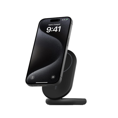 Belkin BoostCharge MagSafe Charger, Magnetic Foldable Wireless Charging Stand 15W, MagSafe-Compatible Portable Fast Charger for Qi2, iPhone 16, 15, 14, 13 & 12 Series, Standy Mode Ready - Black