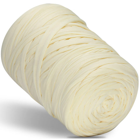 400g T-Shirt Yarn Elastic Fabric Crochet Cloth Yarn for DIY Knitting, 130 Yards Spaghetti Yarn Thick Knitting Yarn for Hand DIY Bag Basket Cushion Crocheting Projects,Home Decor(Beige)