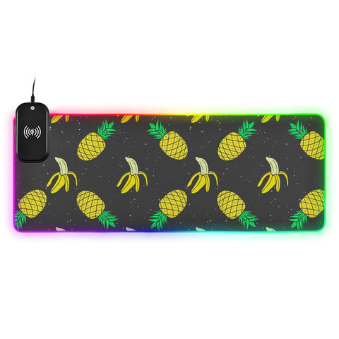 Bananas Pineapples Wireless Charging Mouse Pad for Mobile Phone Extra Large Gaming Mousepad with 13 Lighting Modes Mouse Mat for Gaming MacBook PC Laptop Desk Home Office