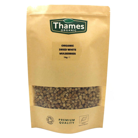Organic Dried White Mulberries 1kg - Sun Dried, Unsweetened, Unsulphured, Vegan, GMO-Free, Certified Organic - No Additives or Preservatives - Nutritious, Delicious, and Sustainable - Thames Organic
