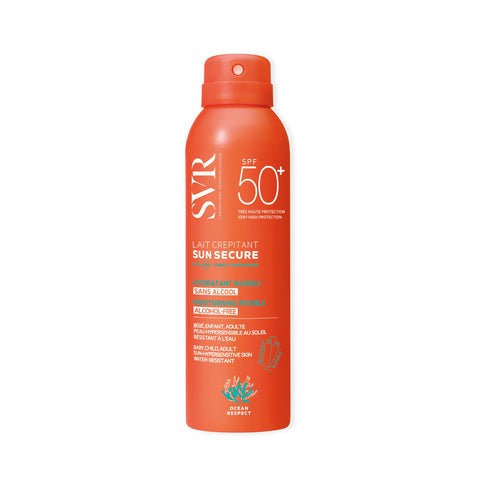 SVR SUN SECURE SPF50+ Face + Body Crackle + Fizz Milk for Hypersensitive Skin, Very High UVA/UVB, Infra-Red Protection, Invisible, Water-Resistant, Biodegradable, Reef-Safe, All Ages, 200ml