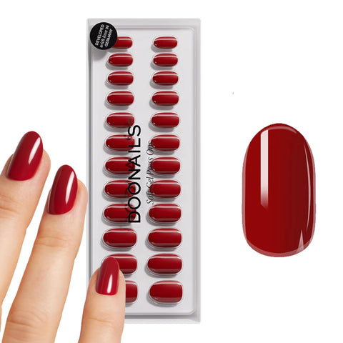DOONAILS Soft Gel Press On Nails Set of 30 Mon Cheri Rounded Shape Red Nails for Sticking Full Cover in Salon Quality Fake Nails Soft Gel Medium Natural & Comfortable to Wear