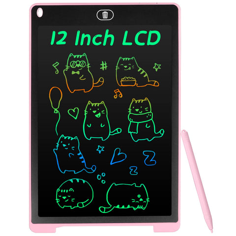Coolzon LCD Drawing Tablet for Kids, 12 Inch Colourful Writing Pad Toddler Toys Erasable Doodle & Drawing Pad Writing Tablet Kids Travel Games for 2 3 4 5 6 7 Year Old Boys Girls (Pink)