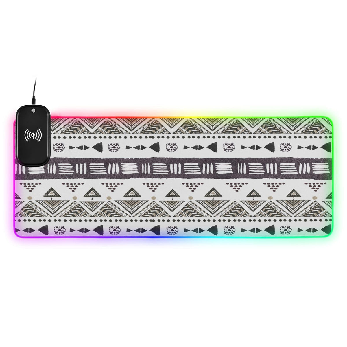 Geometric Boho Mandala Wireless Charging Mouse Pad for Mobile Phone Extra Large Gaming Mousepad with 13 Lighting Modes Extended Desk Mat for MacBook PC Laptop Desk Office Home Gaming