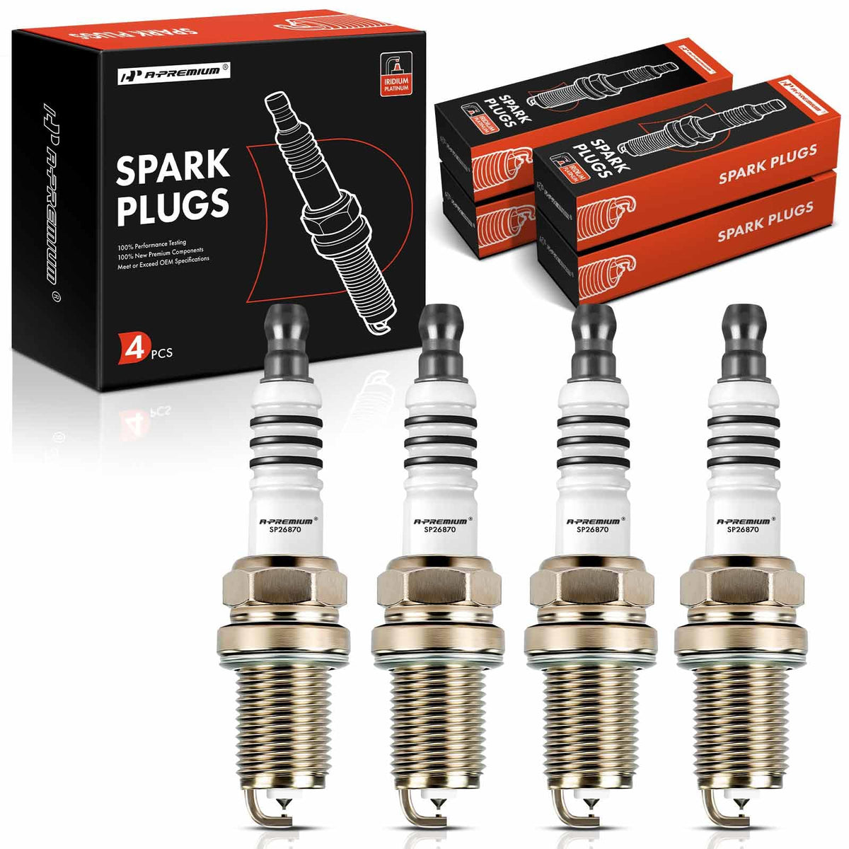 A-Premium Iridium & Platinum Spark Plugs Compatible with Mitsubishi Lancer 2008 2009 2010, 2.0L, Naturally Aspirated Only, Pack of 4