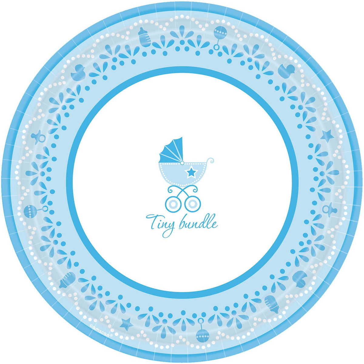 Amscan Charming Celebrate Baby Boy Round Dinner Plates, 10-1/2", Blue/White