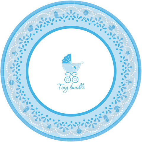 Amscan Charming Celebrate Baby Boy Round Dinner Plates, 10-1/2", Blue/White