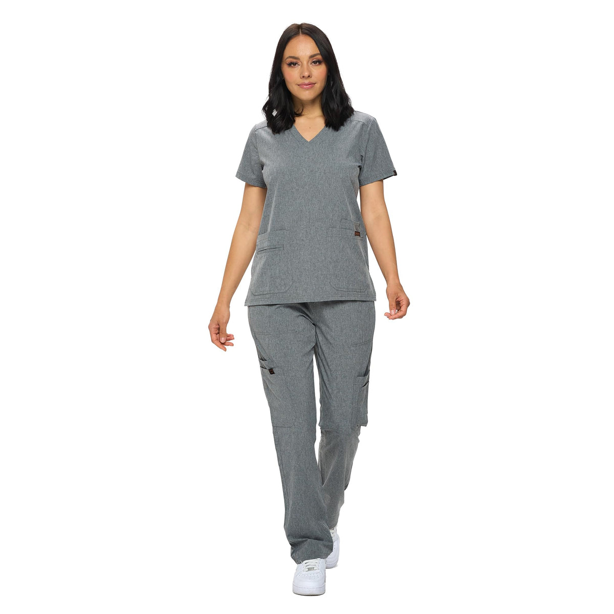 Monarch Uniforms Scrub Sets in Regular and Petite Stretchy Scrubs for Women Set of Scrub Top and Scrub pants, Heather Gray, X-Small
