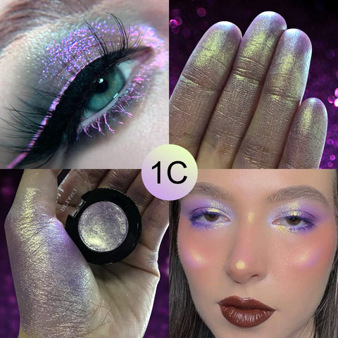Multichrome Holographic Eyeshadows Purple Gold, Chameleon Shimmer Eye Shadow Pigmented Powder, Long Lasting Glitter Eyeshadow for Women and Girls, No Fall off Sparkle Metallic Eye Makeup for Gift-1C